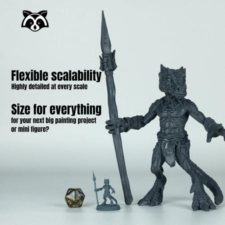 a collection of three toy figures and a dice, with text providing information about the toy figures.