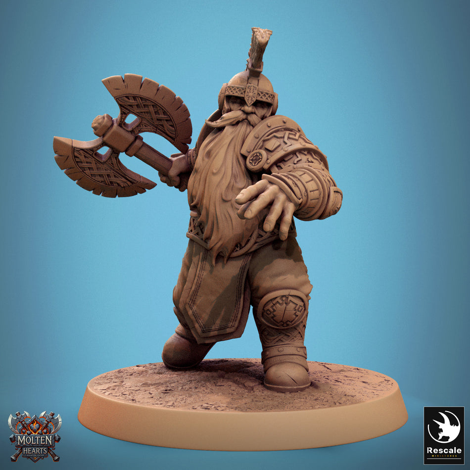 Dwarf Warrior - Molten Hearts - Rescale Miniatures