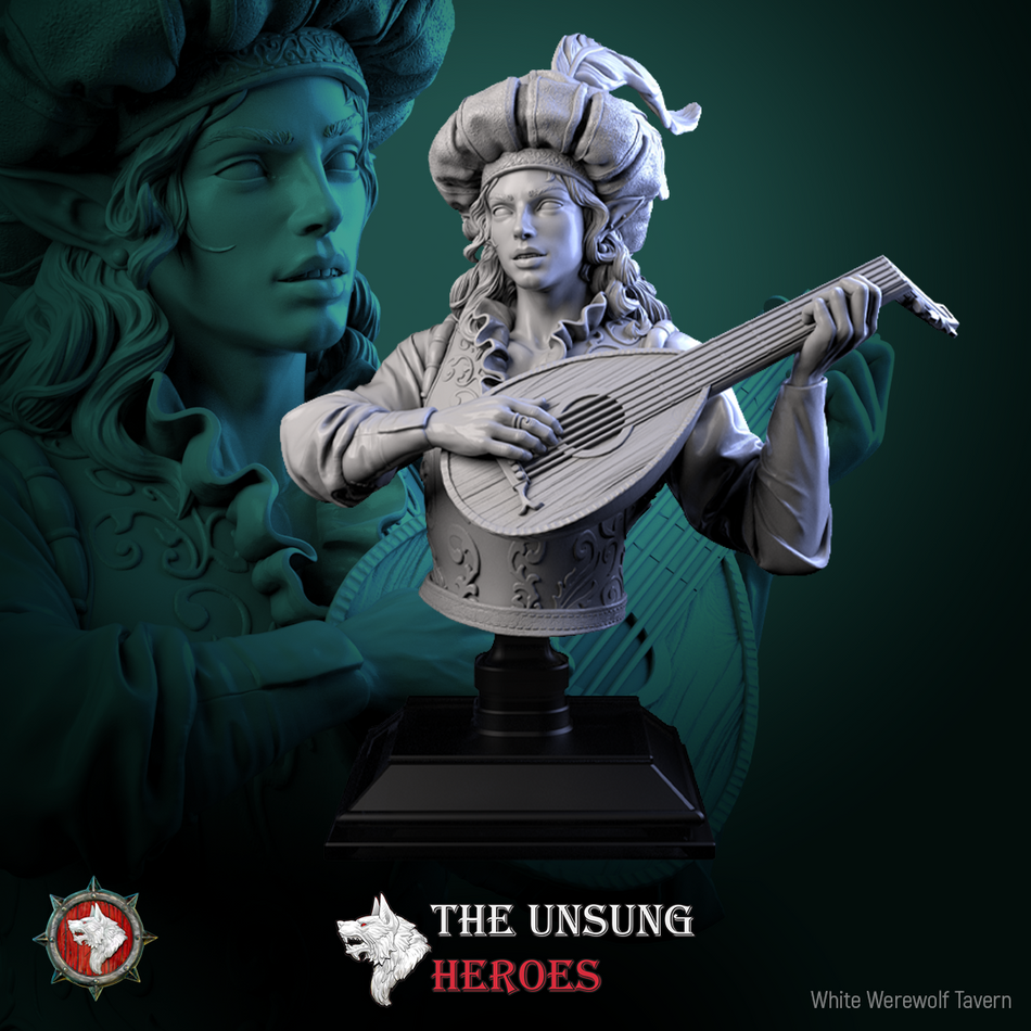 Jax Fiddlefoot Lord of the Lute Bust mit Base - aus der Reihe The Unsung Heroes - White Werewolf Tavern
