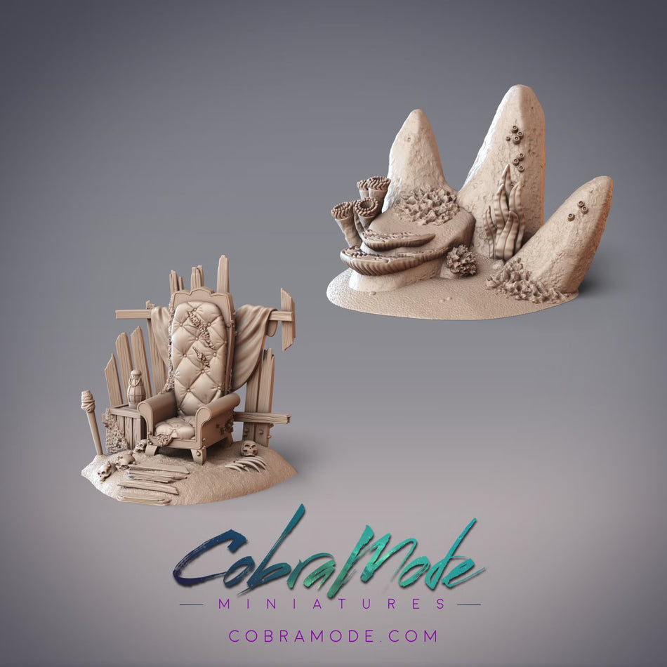Sea Throne & Coral Terrain, Coastal Fantasy Scatter Terrain - Boondaburra - Terrain - CM