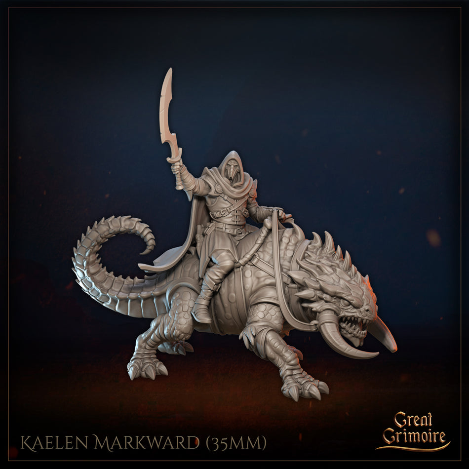 Kaelen Markward on Armored Lizard - Sand Prophecy - Great Grimoire