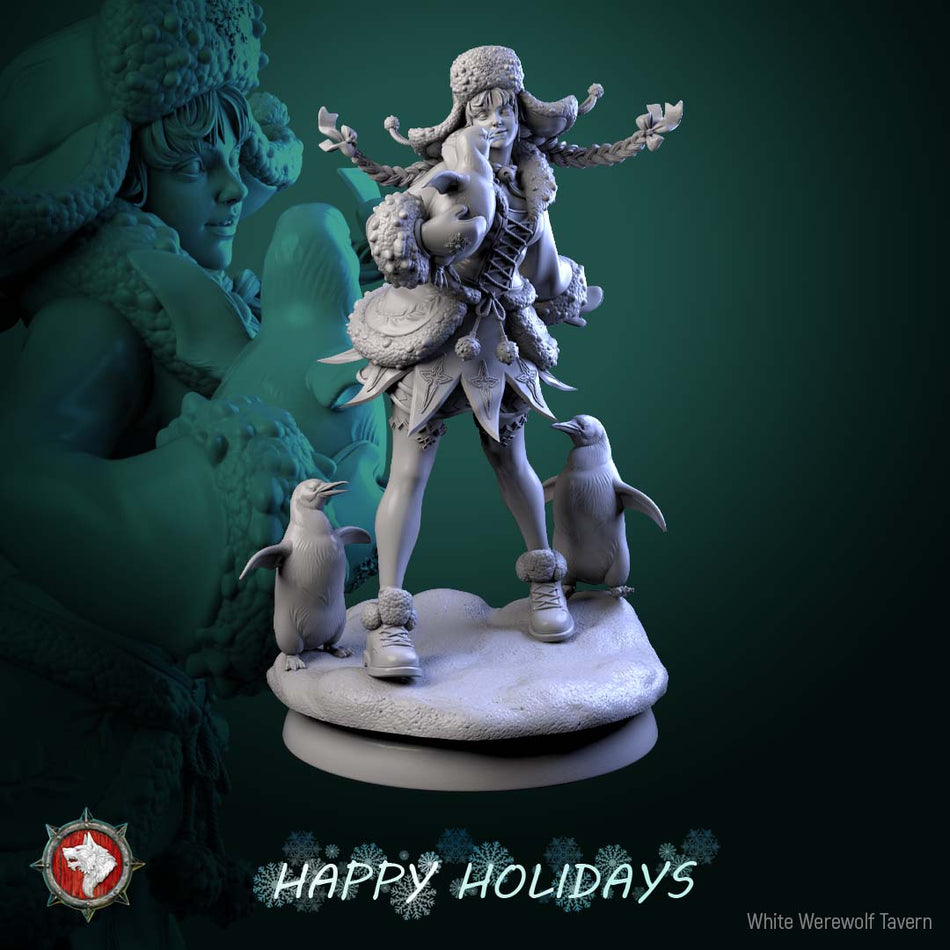 Winter Maiden with Penguins - Penguin Princess - Happy Holidays - WWT