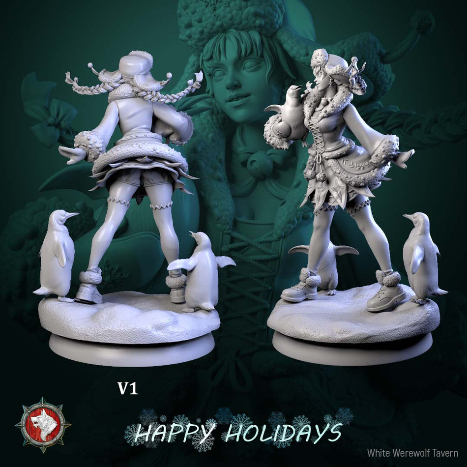 Winter Maiden with Penguins - Penguin Princess - Happy Holidays - WWT