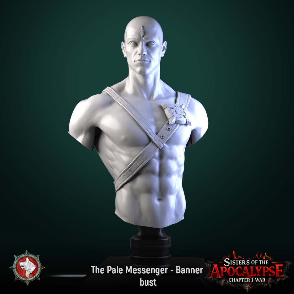 The Pale Messenger Banner Bust - Sisters of the Apocalypse - War - White Werewolf Tavern