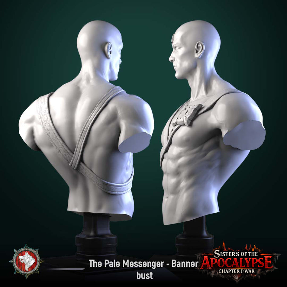 The Pale Messenger Banner Bust - Sisters of the Apocalypse - War - White Werewolf Tavern