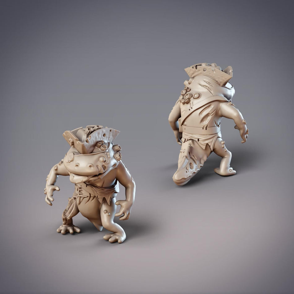 two 3D models of fantastical creatures, including a large, furry creature with a pointed head and a smaller, more detailed creature with a long tail.