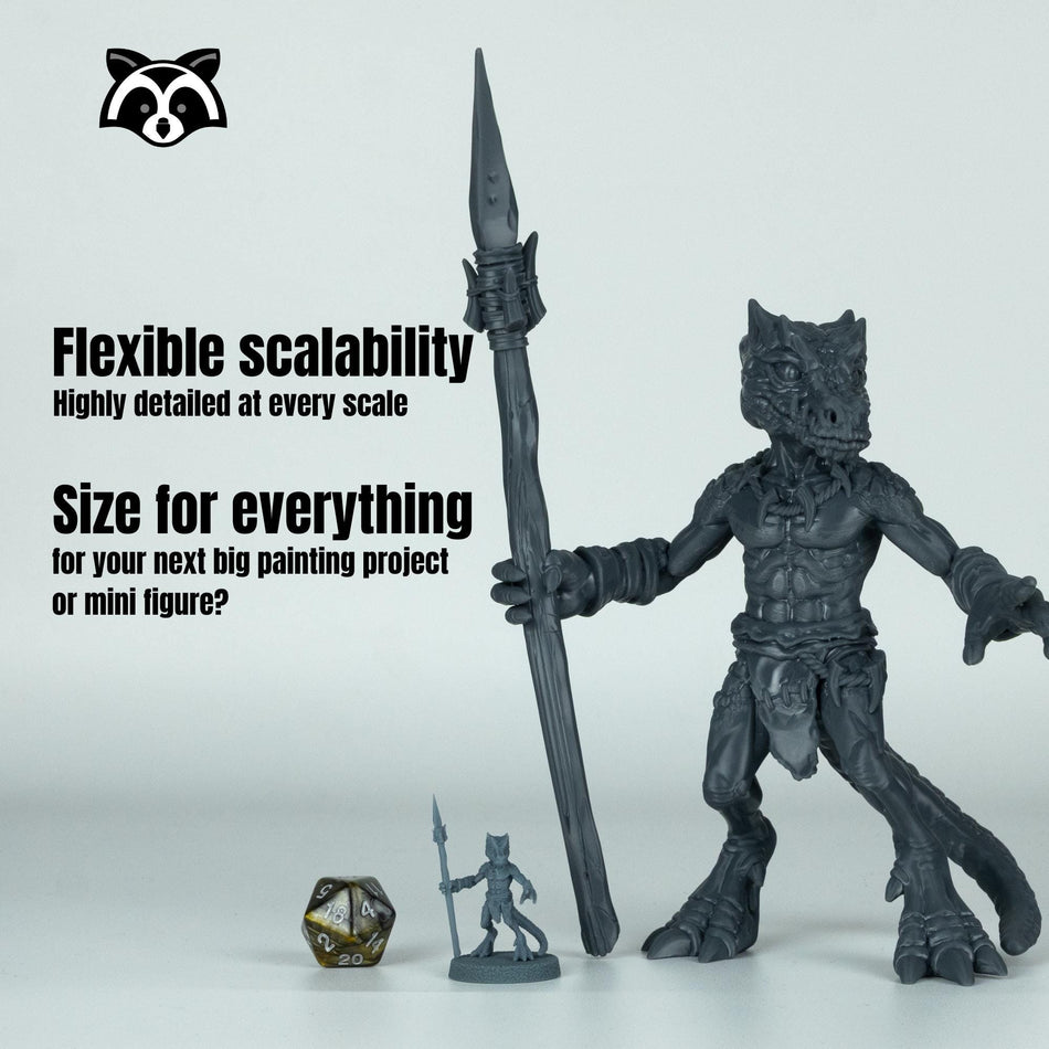 a collection of three toy figures and a dice, with text providing information about the toy figures.