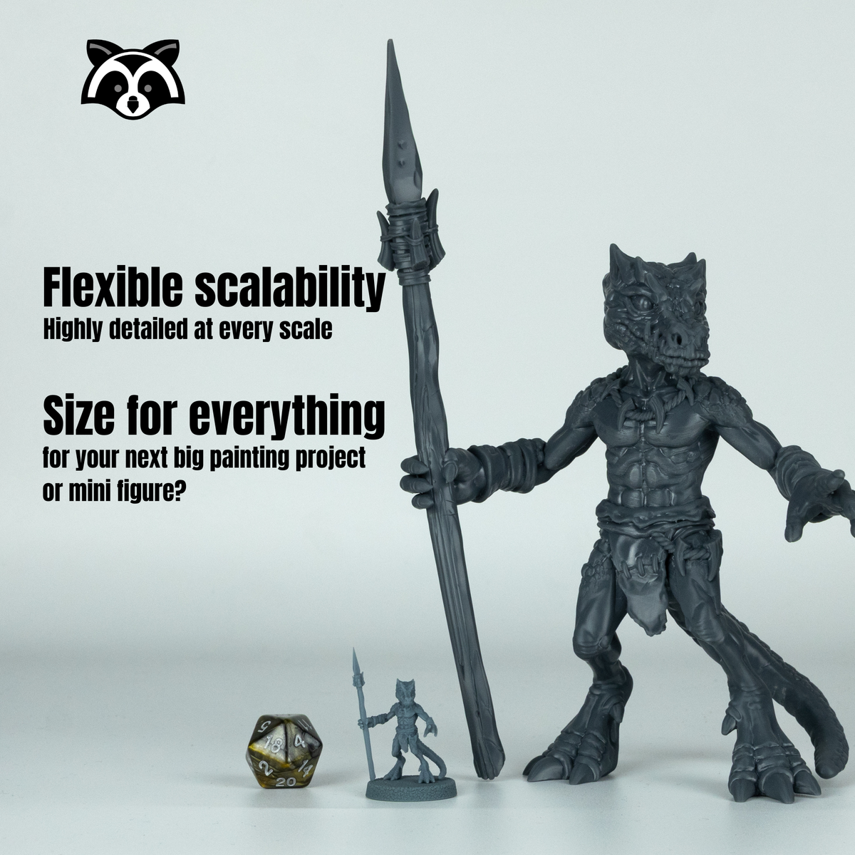 a collection of three toy figures and a dice, with text providing information about the toy figures.