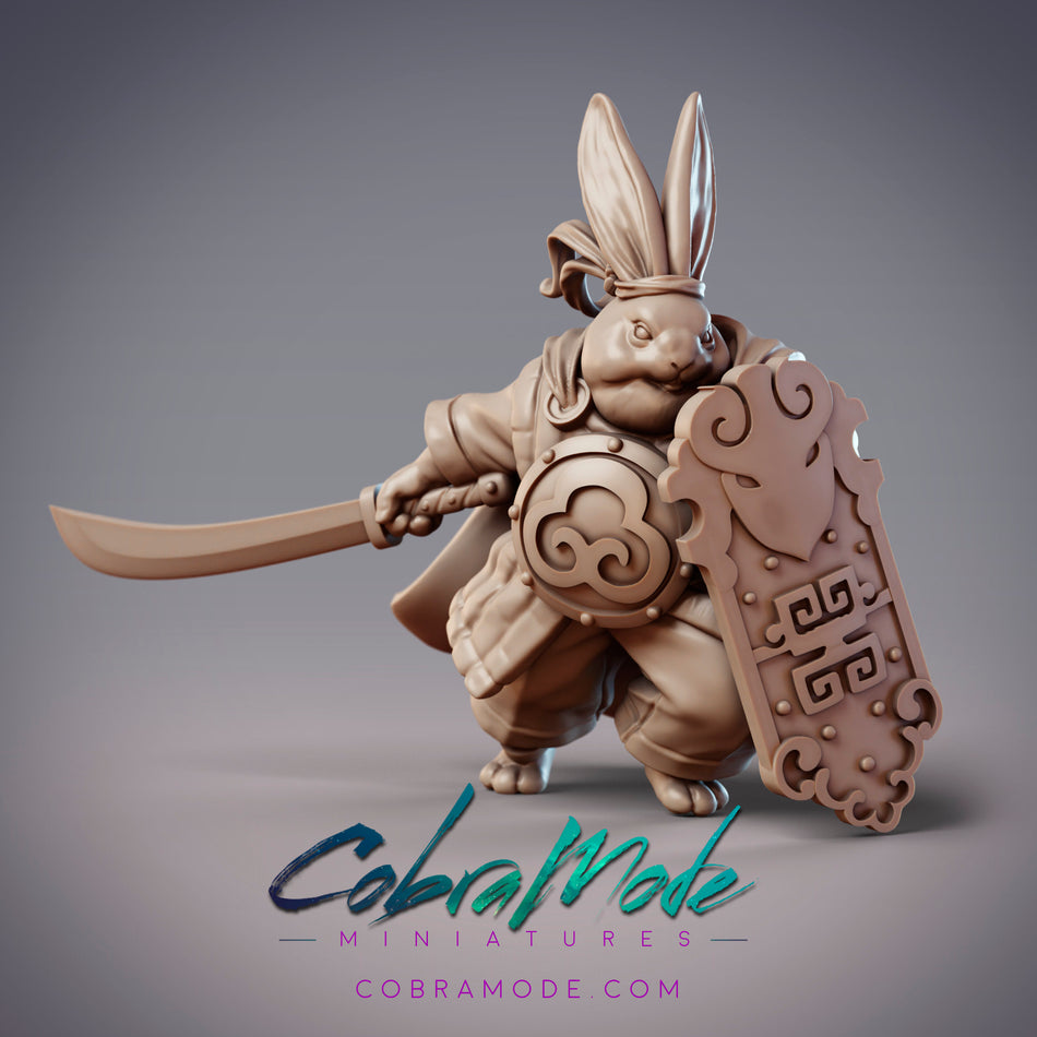 Fierce Flame, Rabbitfolk Shield Warrior Miniature - Qian Sheng Shan - Guanghan - CM