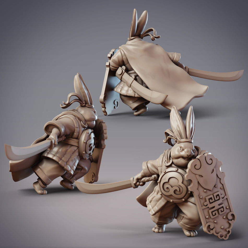 Fierce Flame, Rabbitfolk Shield Warrior Miniature - Qian Sheng Shan - Guanghan - CM