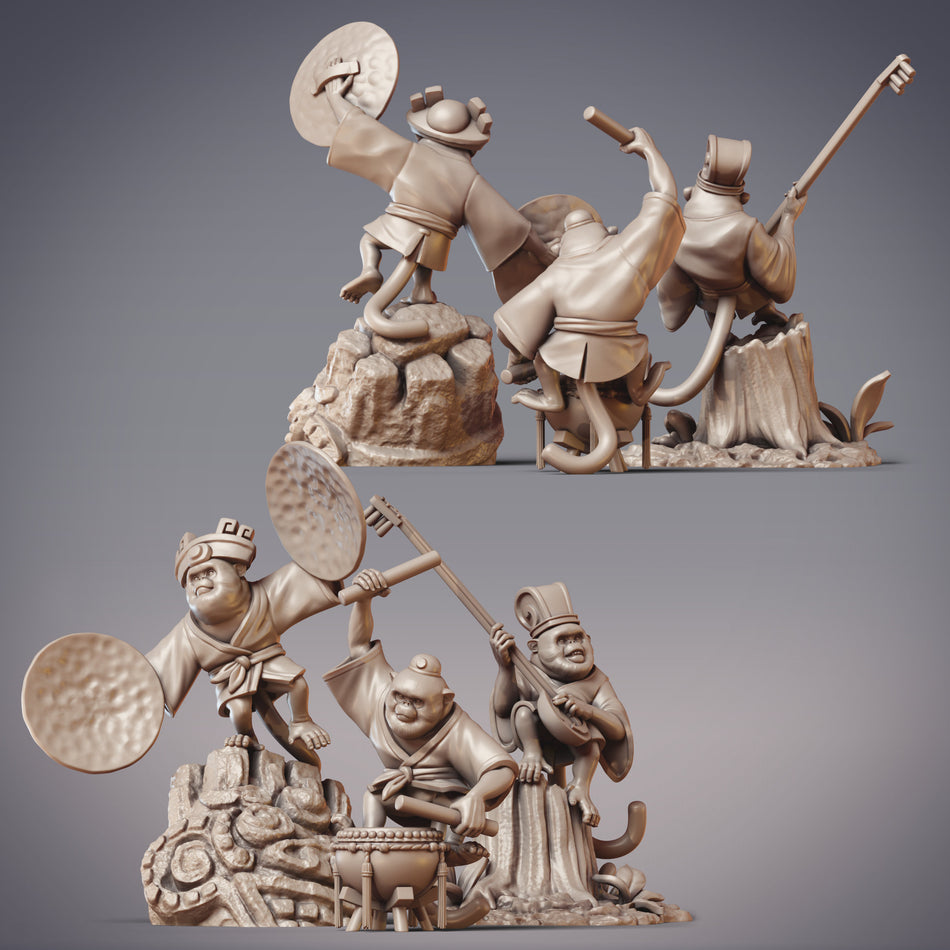 Triple Threat, Monkeyfolk Bard Trio Miniatures - Qian Sheng Shan - Sarugami - CM